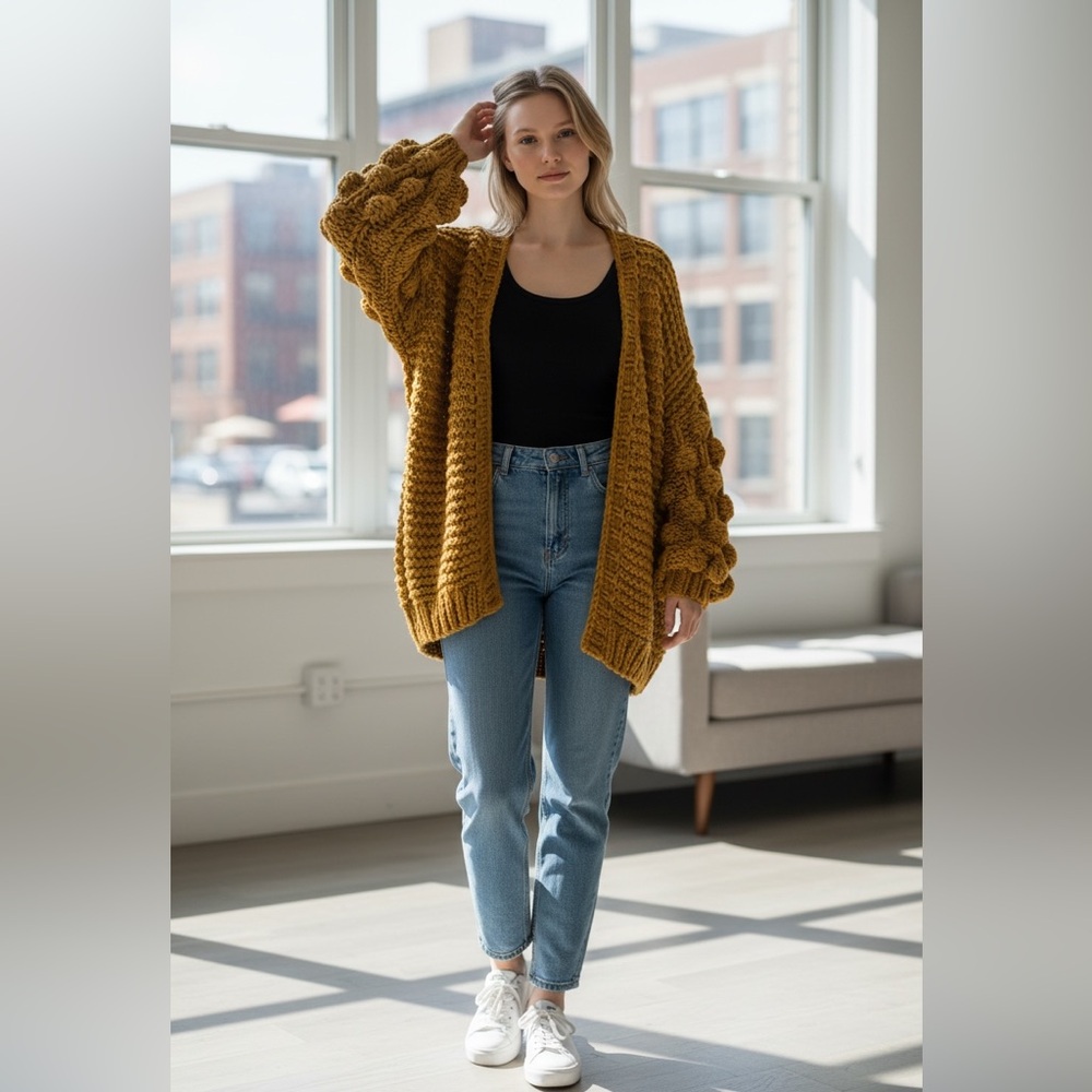 RACHEAL HAND MADE Chunky Knit Mustard Sweater